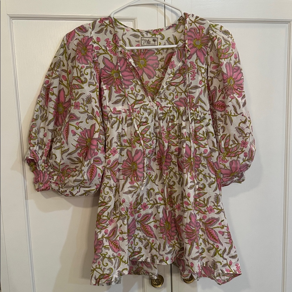Mille Cream Tunic with Pink & Olive Floral Print